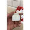 Image 6 : Collection of Vintage Milk Glass Jars Including Pond's, in Red Plastic Crate