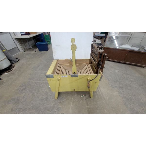Antique Yellow-Painted Wooden Manual Swing Tub Washing Machine with Hand-Cranked Wringer