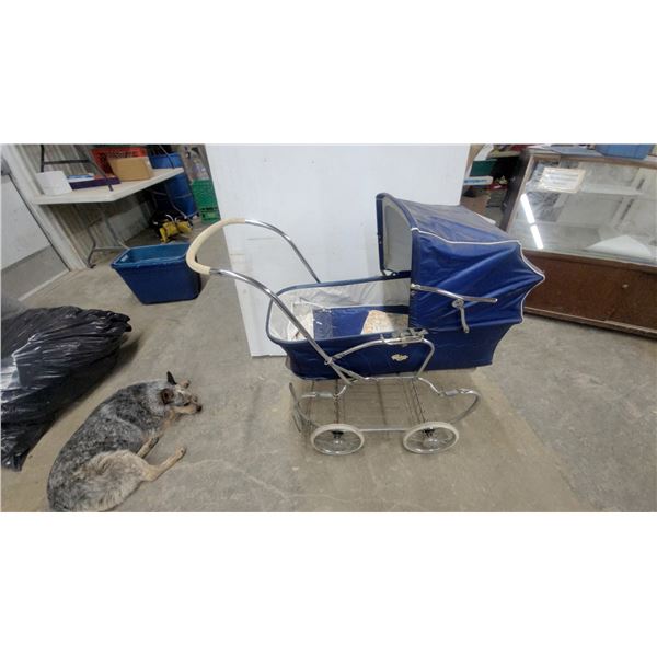 Vintage Silver Cross Coach-Built Pram, Navy Blue Bassinet, Chrome Chassis, Circa 1960s-1970s