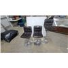Image 1 : Set of Three Dark Brown Tufted Faux Leather Adjustable Swivel Bar Stools with Chrome Bases