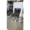 Image 4 : Set of Three Dark Brown Tufted Faux Leather Adjustable Swivel Bar Stools with Chrome Bases