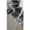 Image 5 : Set of Three Dark Brown Tufted Faux Leather Adjustable Swivel Bar Stools with Chrome Bases