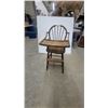 Image 1 : Antique Windsor-Style Spindle Back Wooden High Chair with Tray and Footrest
