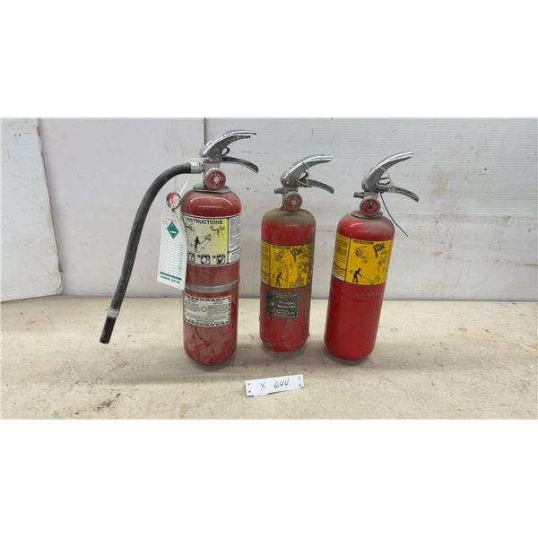 Lot of Three Flag ABC Dry Chemical Fire Extinguishers with Chrome Handles and More