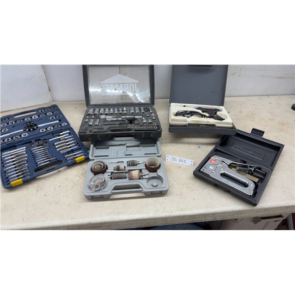 Jobmate Socket Set, Tap and Die Set, Weller 8200 Soldering Gun, Staple Gun, and More