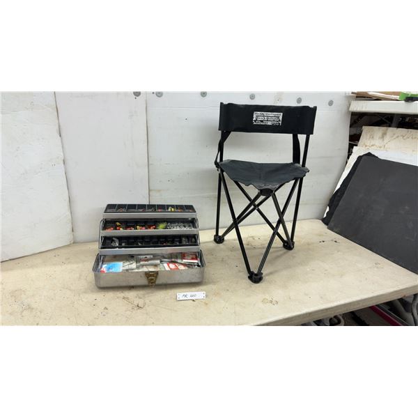 Folding Fishing Chair & Tackle Box with Fishing Lures, Weights, Hooks & More