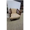 Image 1 : Vintage Tufted Barrel Accent Chair with Cane Webbing Sides and Wood Frame