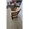 Image 3 : Vintage Tufted Barrel Accent Chair with Cane Webbing Sides and Wood Frame