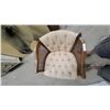 Image 5 : Vintage Tufted Barrel Accent Chair with Cane Webbing Sides and Wood Frame