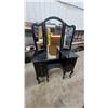Image 1 : Black Tri-Fold Mirror Vanity Dressing Table with Cabriole Legs and Brass Pulls
