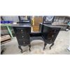 Image 4 : Black Tri-Fold Mirror Vanity Dressing Table with Cabriole Legs and Brass Pulls