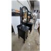 Image 6 : Black Tri-Fold Mirror Vanity Dressing Table with Cabriole Legs and Brass Pulls