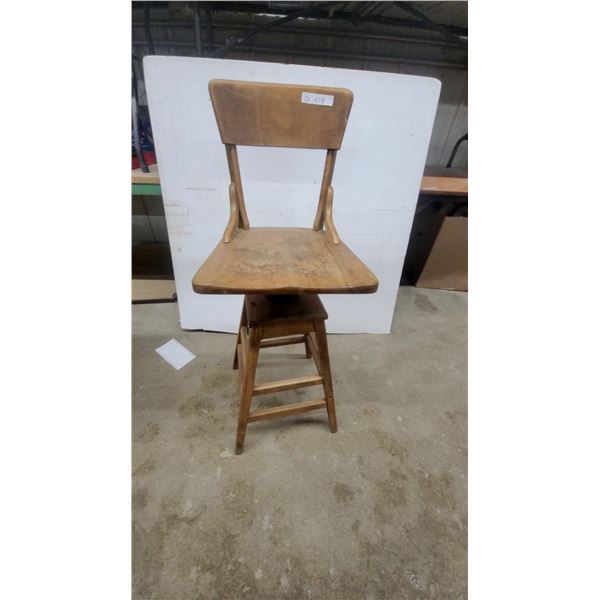 Vintage Wooden Swivel Drafting Chair with Four-Leg Base
