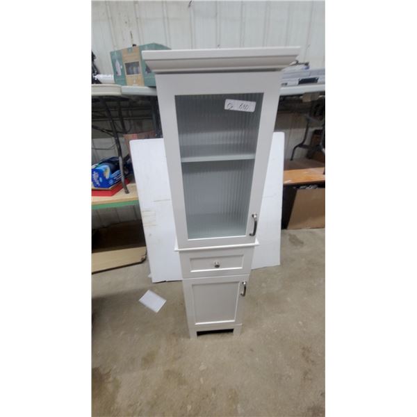 Teamson Home Versailles Tall Linen Cabinet, White with Fluted Glass Door 57 x 12 x 15"