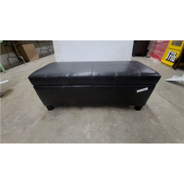 Black Faux Leather Upholstered Storage Bench with Stitched Paneling and Hinged Lid 17 x 17 x 43"