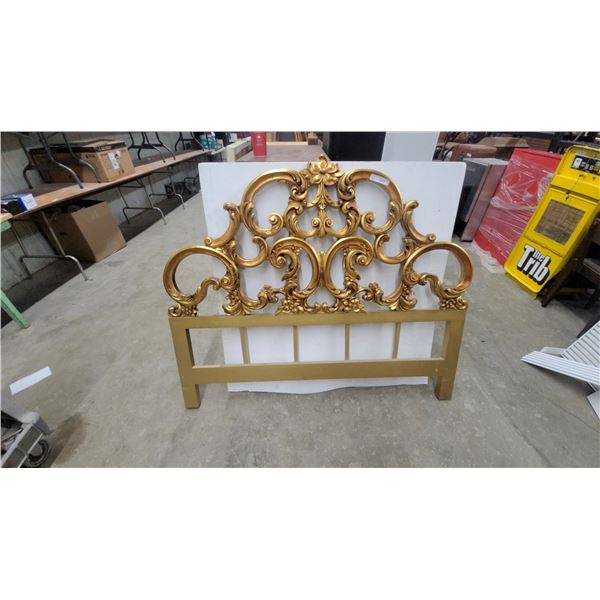 Gilded Baroque-Style Ornate Scrollwork and Floral Bed Headboard Panel with Frame
