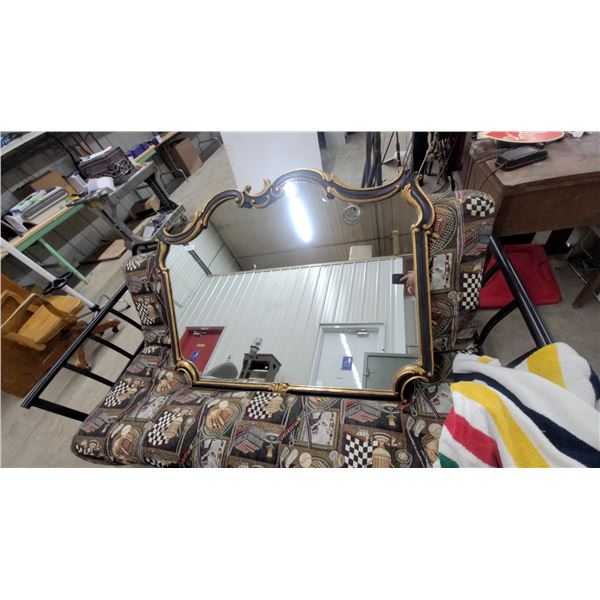 Baroque Revival Style Wall Mirror with Black and Gold Scrolled Frame 52 x 65"