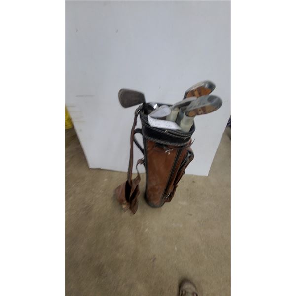 Vintage Golf Club Set with Woods and Irons in Brown Leather Carry Bag 6x Clubs R Handed
