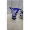 Image 2 : Bohemian Cobalt Blue Cut-To-Clear Crystal Vase with Star and Floral Motifs Planter