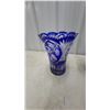 Image 3 : Bohemian Cobalt Blue Cut-To-Clear Crystal Vase with Star and Floral Motifs Planter