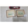 Image 4 : Framed Oil Painting of Swans, Two Framed Prints, Cased Staghorn Carving Set, and More