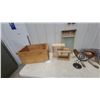 Image 1 : L.S.B. Products Vintage Glass Washboard, Wooden Crate, and Wooden Display Shelf