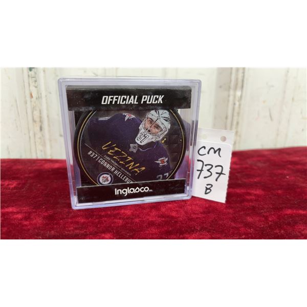Connor Hellebuyck Winnipeg Jets Vezina Trophy Puck