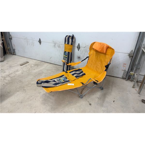 Two Woods Folding Reclining Beach Chairs with Footrest and Striped Carry Bag