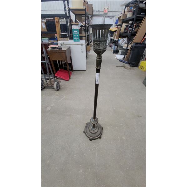 Vintage Ornate Bronze Torchère Floor Lamp with Fluted Column and Decorative Base Repurpose