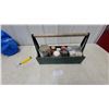 Image 1 : Green Metal Tool Caddy with Wooden Handle, Assorted Jars, Hardware, and More