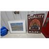 Image 1 : Framed Landscape Photograph and "Quality Mask" Painted Wooden Sign