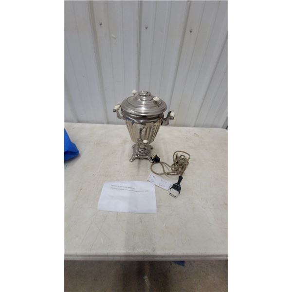 Vintage Soviet-Era Silver-Plated Electric Samovar with Original Braided Power Cord