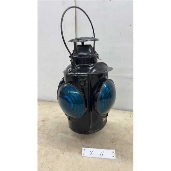 Adlake CNR Four-Lens Railroad Switch Lamp with Blue Fresnel Lenses