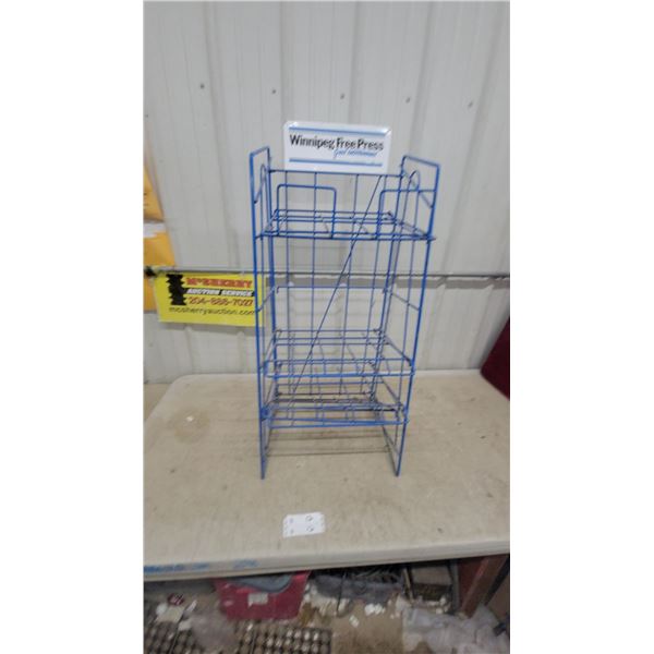 Winnipeg Free Press Blue Wire Newspaper Display Rack with Topper Metal Sign