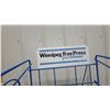 Image 2 : Winnipeg Free Press Blue Wire Newspaper Display Rack with Topper Metal Sign