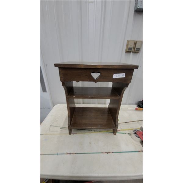 Dark-Stained Wooden Country-Style Accent Table with Heart Cutouts and Two Shelves24 x 18 x 14"