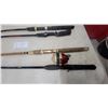 Image 2 : Lot of Five Fishing Rods Including Zebco 33 Spincast Reel and Abu Garcia and More
