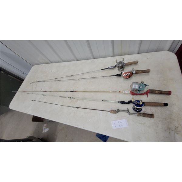 Lot of Five Vintage Fishing Rods and Reels Including Zebco 33 Spincast and More