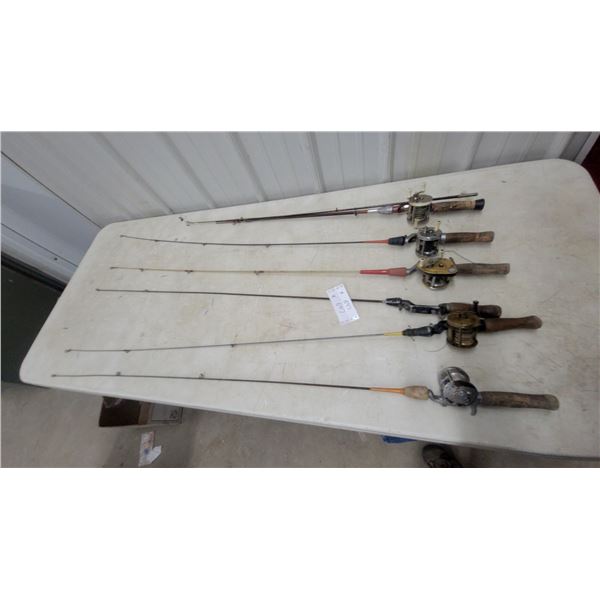 Collection of Six Vintage Fishing Rods with Baitcasting and Spincast Reels
