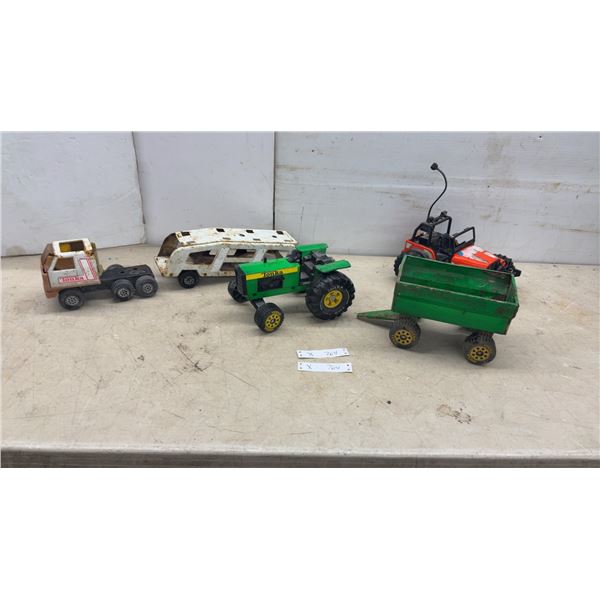 Tonka Pressed Steel Green Farm Tractor with Gravity Wagon, Car Carrier, Jeep