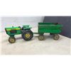 Image 2 : Tonka Pressed Steel Green Farm Tractor with Gravity Wagon, Car Carrier, Jeep