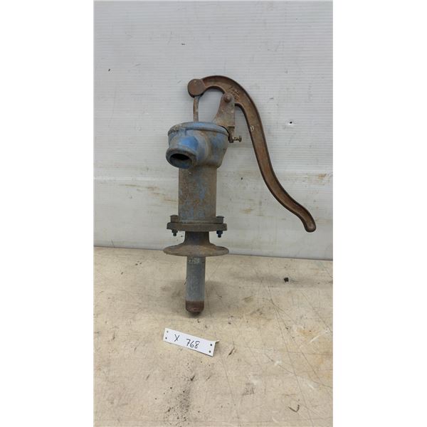 Vintage Cast Iron Shallow-Well Pitcher Hand Pump with Blue Paint and P.D.Z. Markings