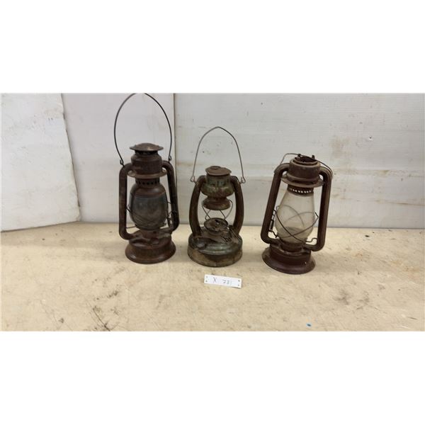 Lot of Three Vintage Kerosene Lanterns Including C.T. Ham No. 0 Beacon Dead Flame and More