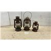 Image 1 : Lot of Three Beacon Merryland Cold Blast Kerosene Lanterns with Glass Globes