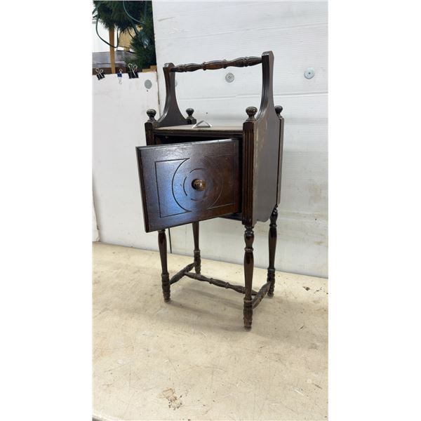 Antique Wooden Cabinet Stand with Turned Legs and Carved Door, Circa 1900s, 23 x 13 x 9"