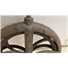 Image 3 : Lot of Three Antique Cast Iron Barn Hay Pulleys with Spoked Wheels and Hooks