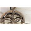 Image 4 : Lot of Three Antique Cast Iron Barn Hay Pulleys with Spoked Wheels and Hooks