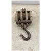 Image 4 : Vintage Wooden Quadruple-Sheave Tackle Block Pulley with Forged Iron Hook