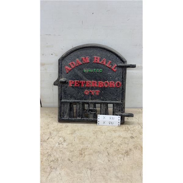 Vintage Adam Hall Limited Cast Iron Stove Draft Door, Peterboro, Ontario. 15 x 15"