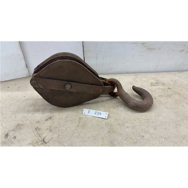 Vintage Heavy-Duty Large Steel Double Block Pulley with Hook